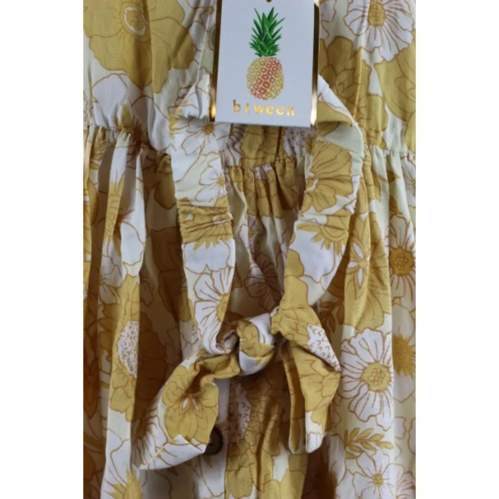 Btween Yellow White Girls Summer Floral Dress w/ Headpiece Spaghetti Strap 5 030